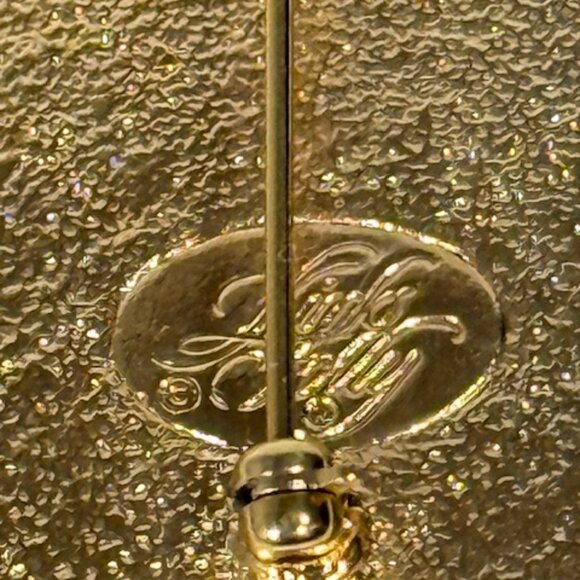 Kirk's Folly orange-ish iridescent moon face brooch/pin/pendant with hat. - Picture 5 of 9